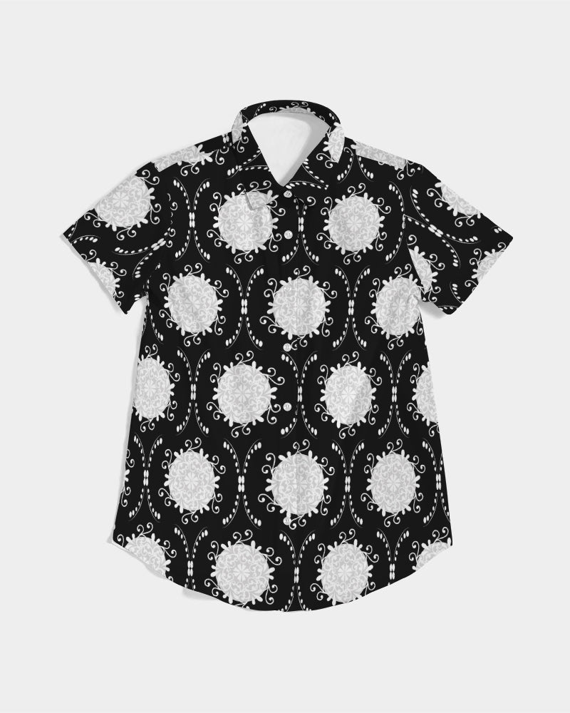 Vintage Women's All-Over Print Short Sleeve Button Up