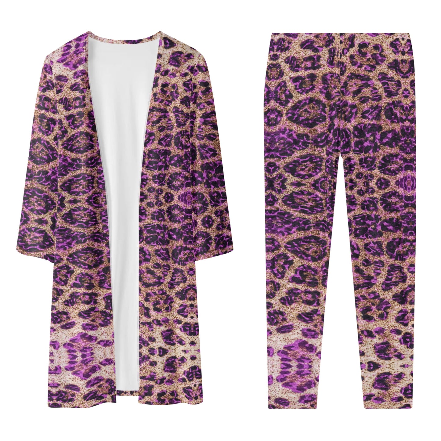 Cheetah Long Sleeve Cardigan and Leggings Set