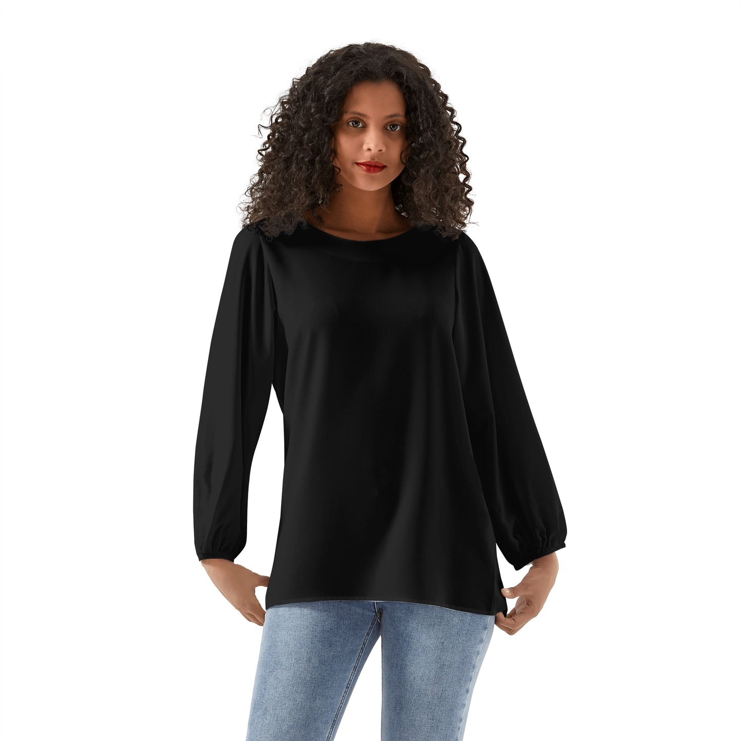 Tokyo Collection: Long-Sleeve Chiffon Blouse In Black