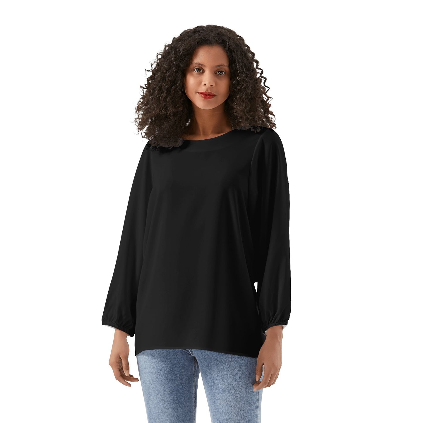 Tokyo Collection: Long-Sleeve Chiffon Blouse In Black