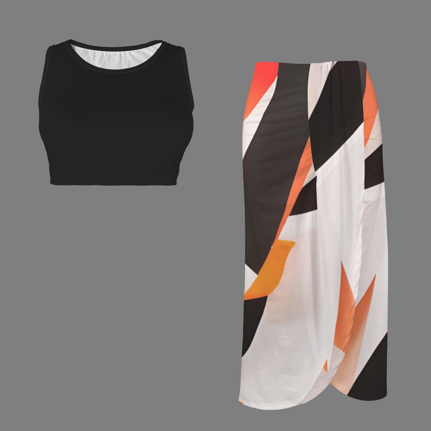 Tokyo Collection: Black Crop Tank Top and Printed Skirt Set