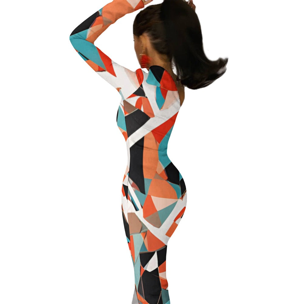 Tokyo Collection: Abstract Printed Half Sleeve Slit Dress