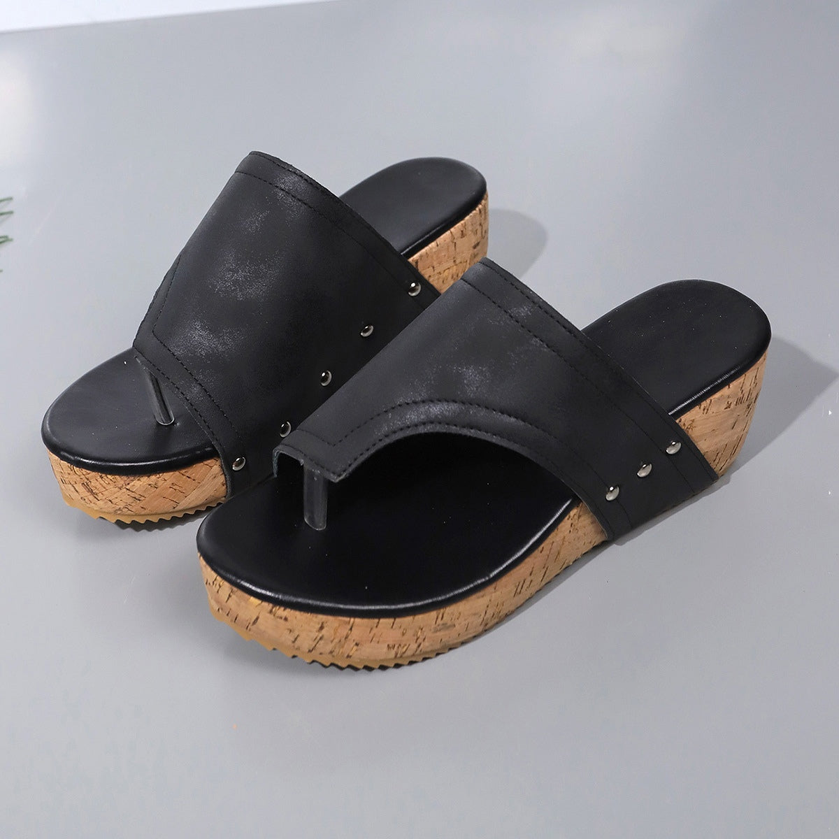 Vegan Leather Wedge Sandals