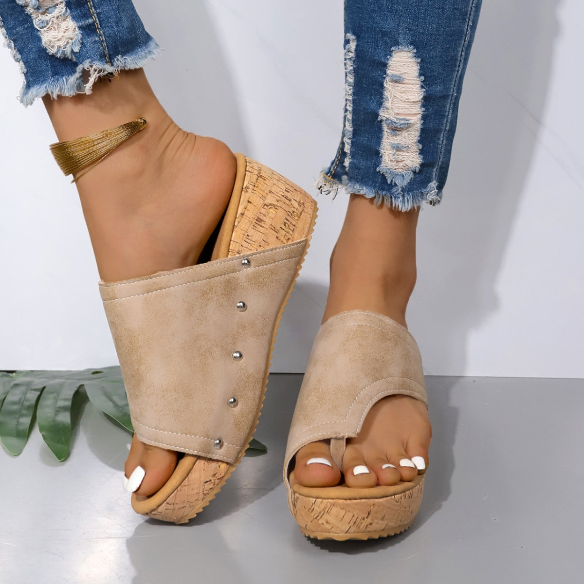 Vegan Leather Wedge Sandals