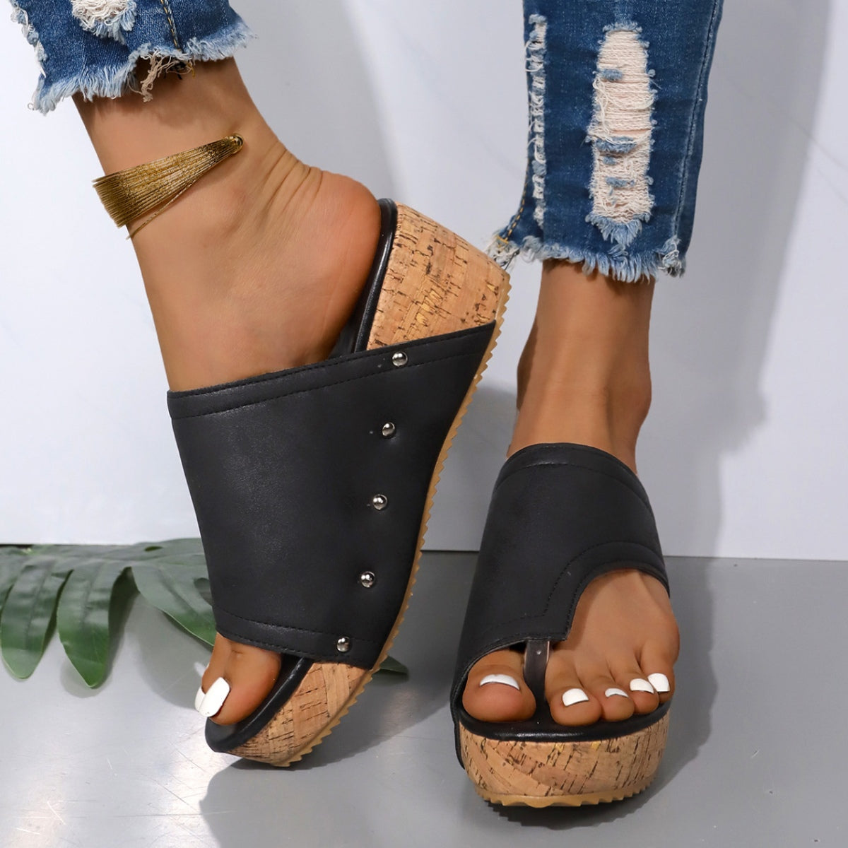 Vegan Leather Wedge Sandals