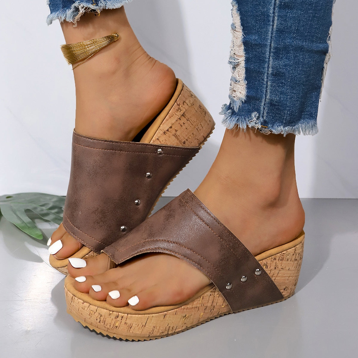 Vegan Leather Wedge Sandals