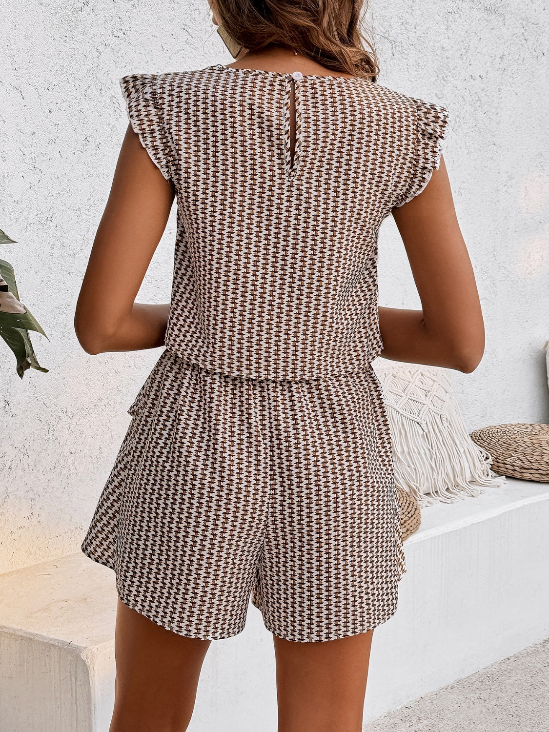 Printed Round Neck Top and Layered Shorts Set