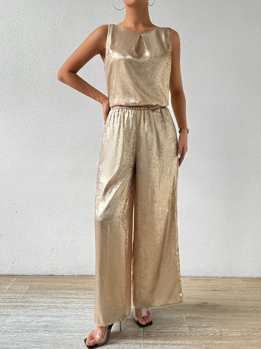 Glitz + Glam Round Neck Sleeveless Top and Pants Set