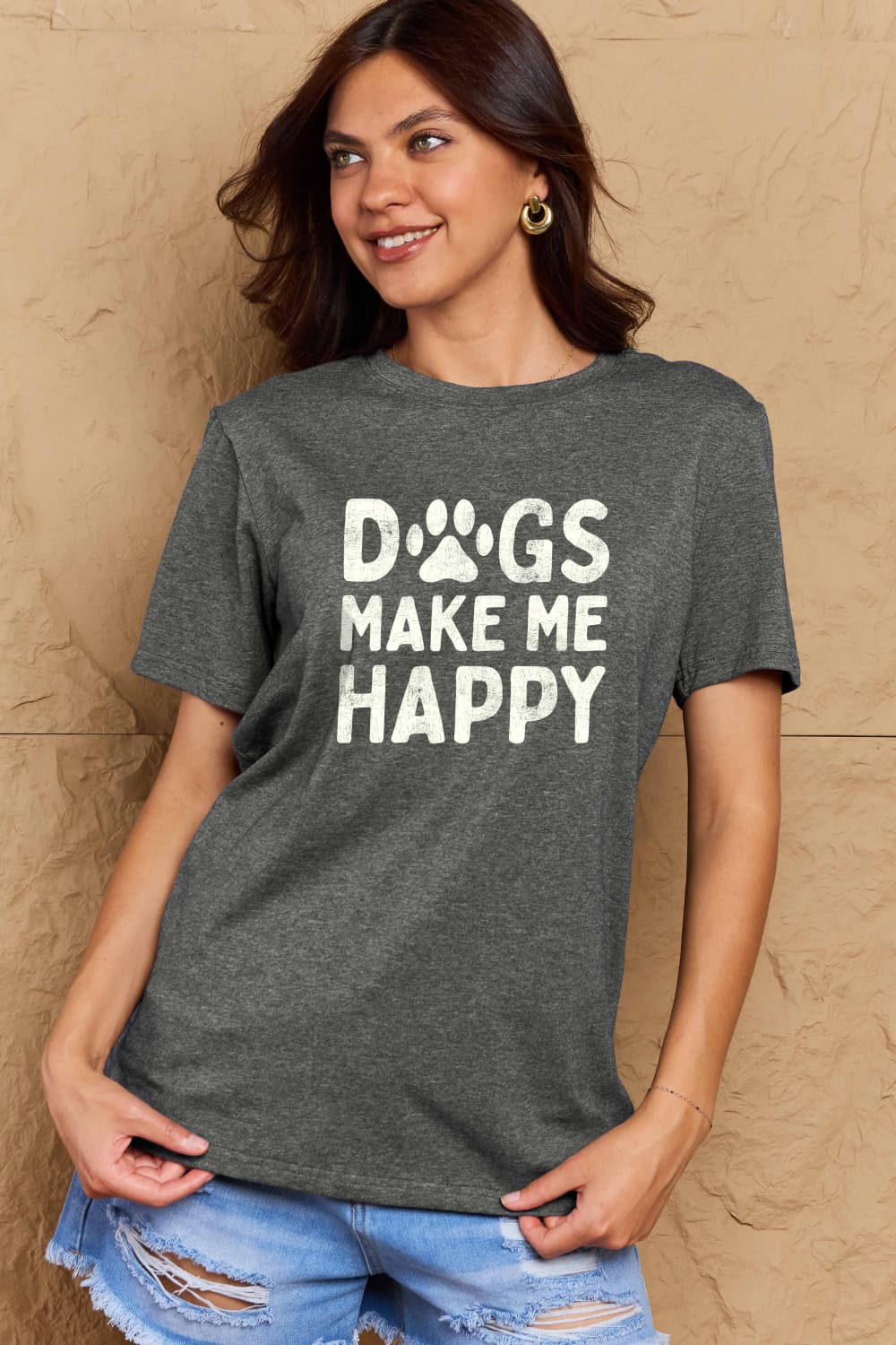 Simply Love Full Size DOGS MAKE ME HAPPY Graphic Cotton T-Shirt