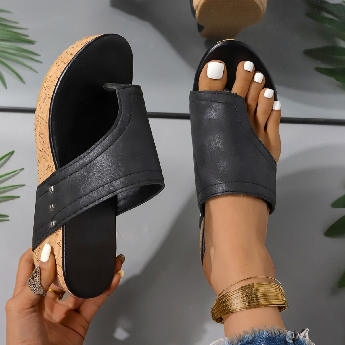 Vegan Leather Wedge Sandals