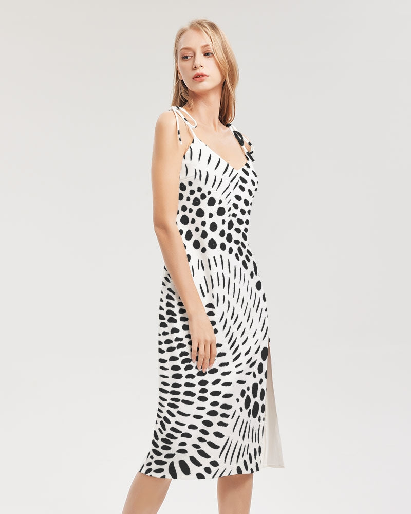 Spotted Women's All-Over Print Tie Strap Split Dress