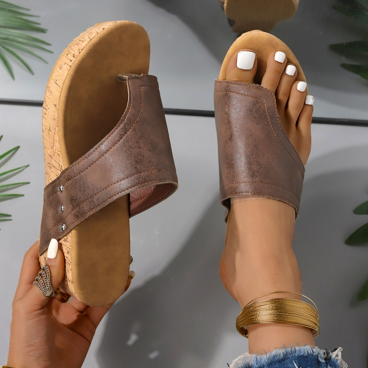 Vegan Leather Wedge Sandals