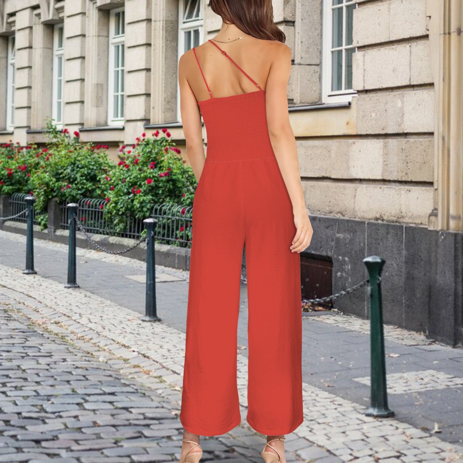 Tokyo Collection: One Shoulder Jumpsuit In Red