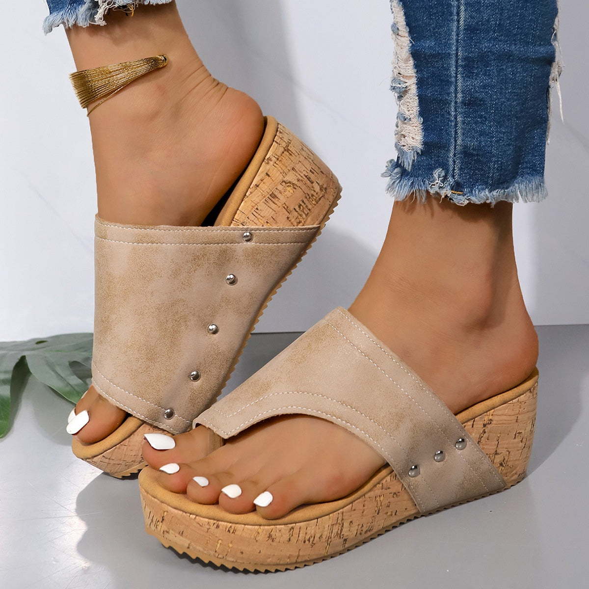 Vegan Leather Wedge Sandals