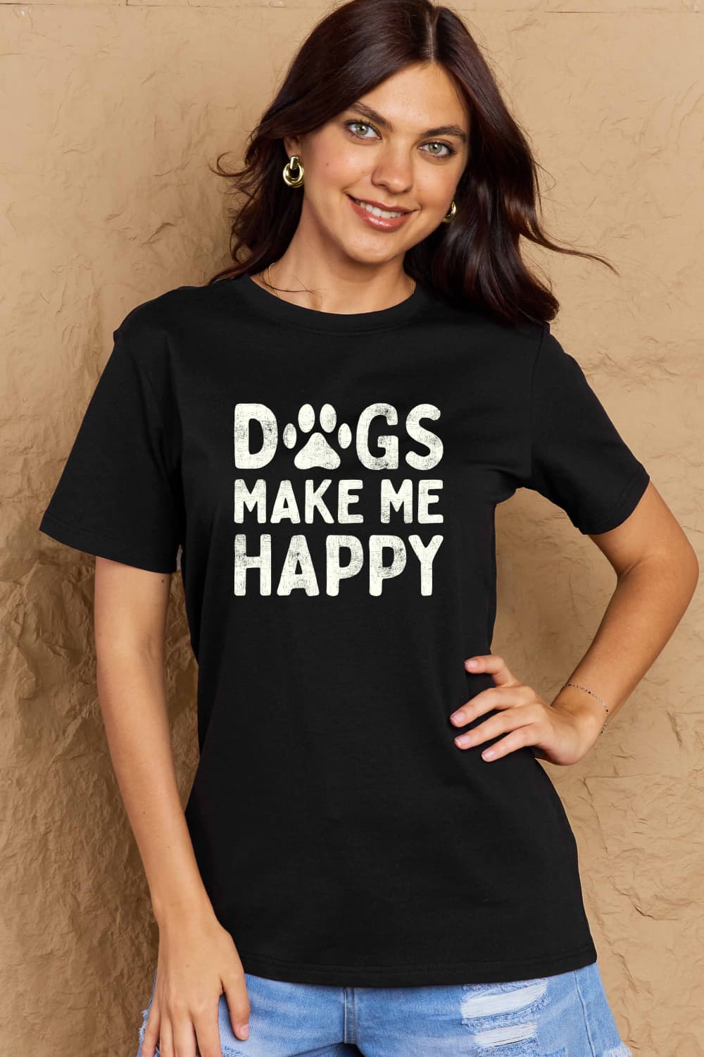 Simply Love Full Size DOGS MAKE ME HAPPY Graphic Cotton T-Shirt