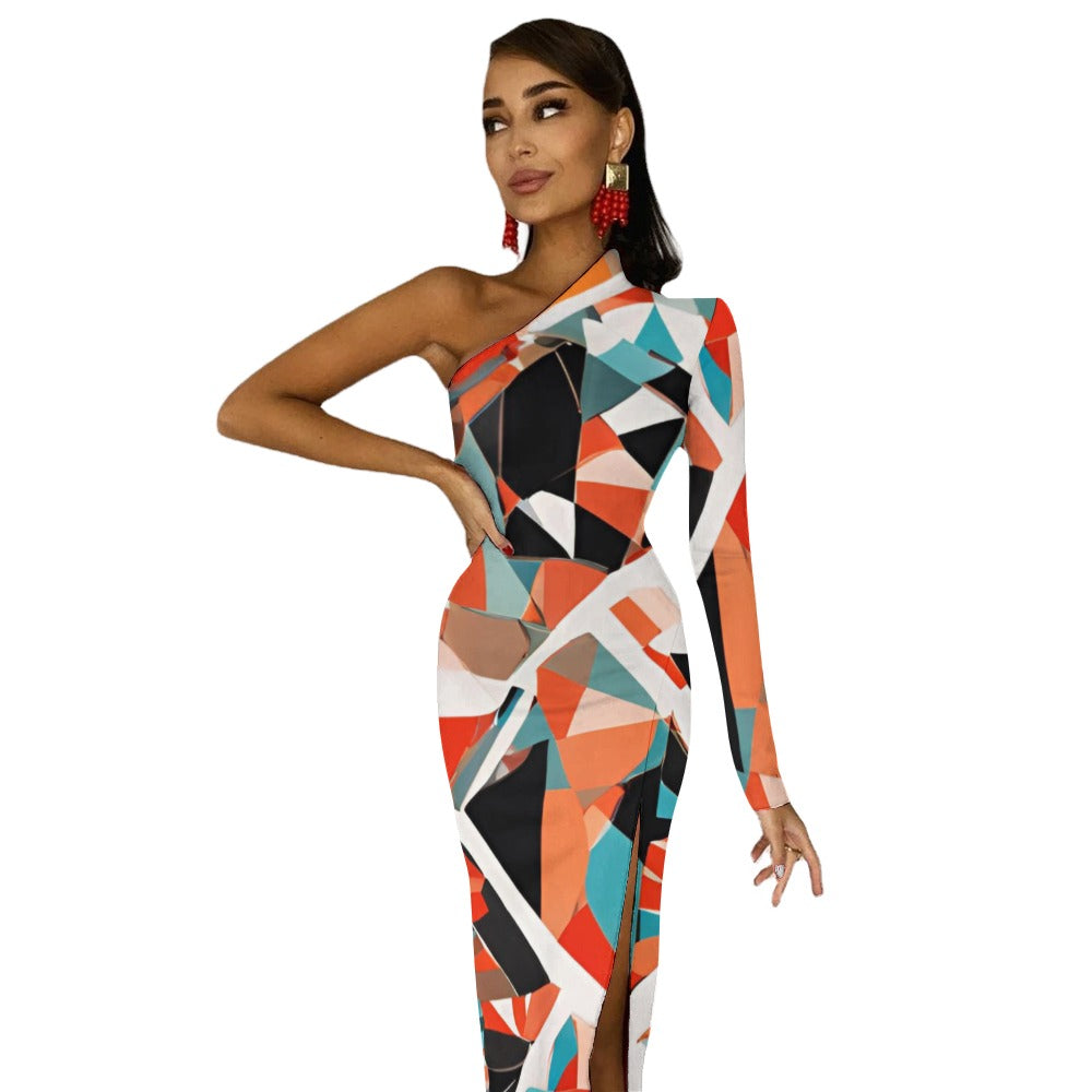 Tokyo Collection: Abstract Printed Half Sleeve Slit Dress