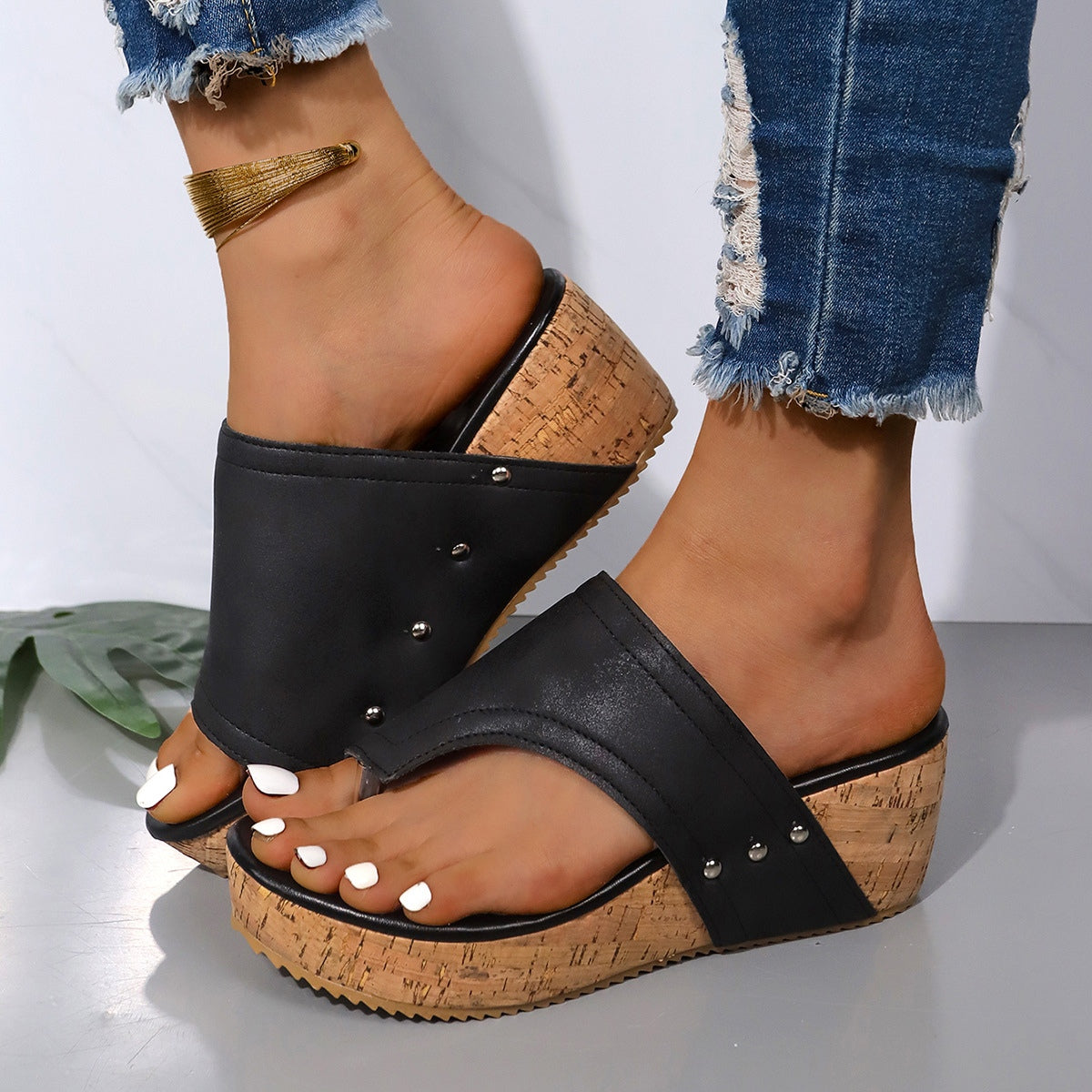 Vegan Leather Wedge Sandals