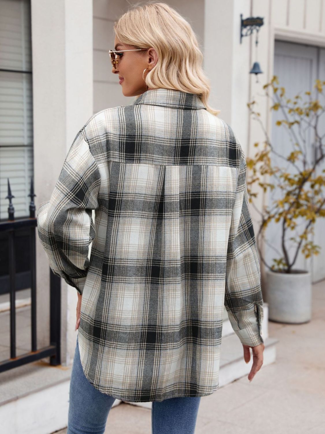 Mandy Plaid Collared Neck Long Sleeve Shirt