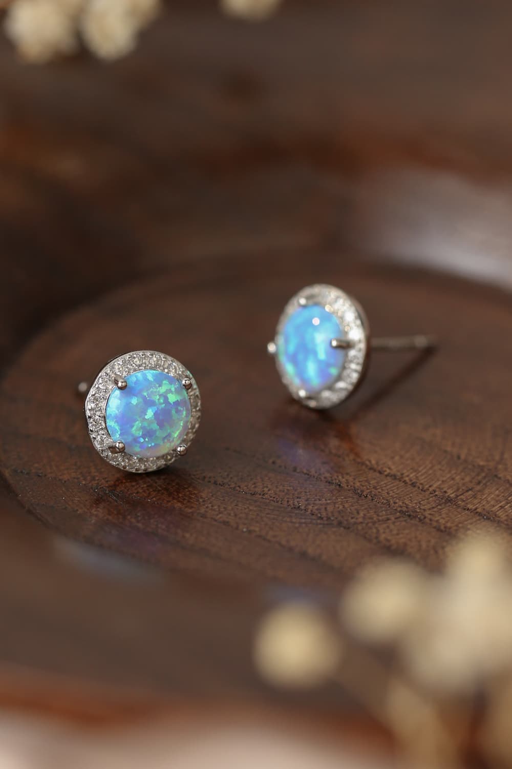 Sterling Silver Platinum-Plated Opal Round Stud Earrings