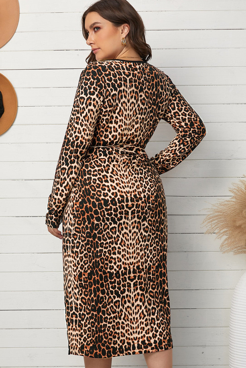 Leopard Belted Surplice Wrap Dress - Plus Size