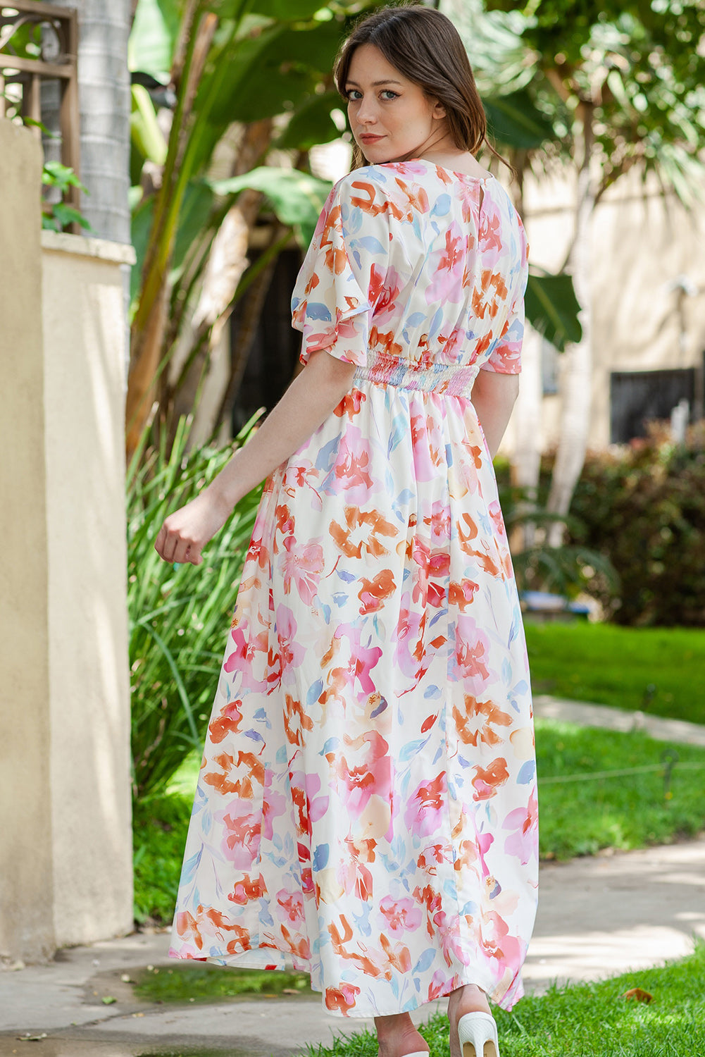 Abstract Floral Slit Maxi Dress